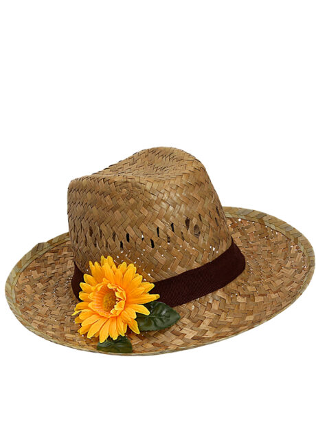 chapeau de paille, chapeau jardinier, chapeau fleur, Chapeau de Jardinier en Paille, avec Fleur Jaune