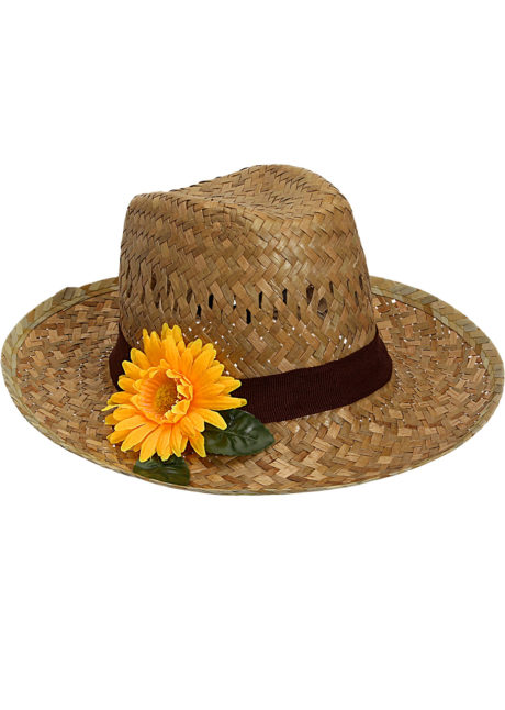 chapeau de paille, chapeau jardinier, chapeau fleur, Chapeau de Jardinier en Paille, avec Fleur Jaune