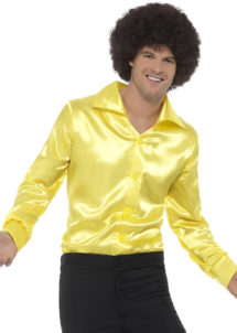 chemise disco, chemise satin disco, accessoire déguisement disco, chemise disco jaune, Chemise Satinée Jaune