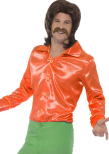 chemise disco, chemise satin disco, accessoire déguisement disco, chemise disco orange, Chemise Satinée Orange