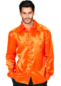 chemise disco orange, chemise disco homme, Chemise Satinée Orange