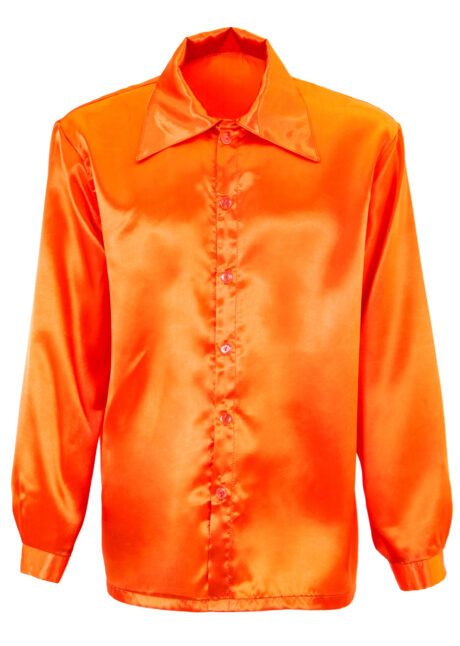 chemise disco orange, chemise disco homme, déguisement disco, Chemise Satinée Orange