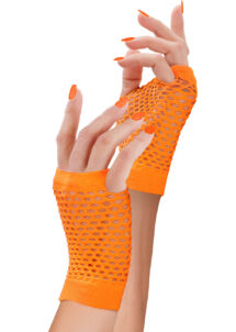 gants filet orange fluo, gants mitaines résille orange fluo, mitaines années 80, Gants Mitaines en Filet, Orange Fluo