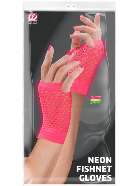 gants filet rose fluo, gants mitaines rose fluo, gants années 80 rose fluo, Gants Mitaines en Filet, Rose Fluo