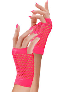 gants filet rose fluo, gants mitaines rose fluo, gants années 80 rose fluo, Gants Mitaines en Filet, Rose Fluo