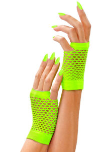 gants mitaines résille vert fluo, gants filet vert fluo, gants années 80 vert fluo, Gants Mitaines en Filet, Vert Fluo