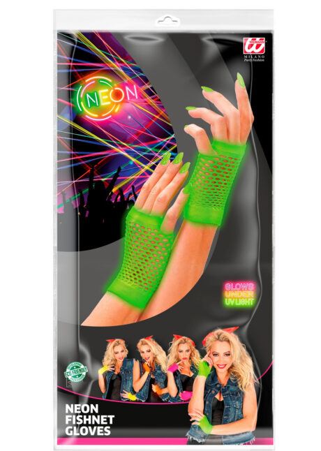 gants mitaines résille vert fluo, gants filet vert fluo, gants années 80 vert fluo, Gants Mitaines en Filet, Vert Fluo