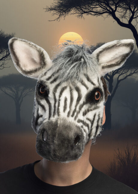 masque de Zèbre, masques animaux, masque animal réaliste, masque de zèbre, Masque de Zèbre, Fourrure, Demi Visage