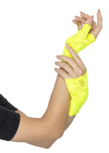 accessoire fluo, gants fluo, mitaines dentelle fluo, gants dentelle fluo, Gants Mitaines en Dentelle, Jaune Fluo