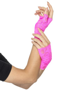 accessoire fluo, gants fluo, mitaines dentelle fluo, gants dentelle fluo, Gants Mitaines en Dentelle, Rose Fluo