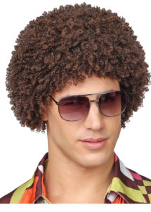 perruque disco, perruque afro châtain, perruque disco homme