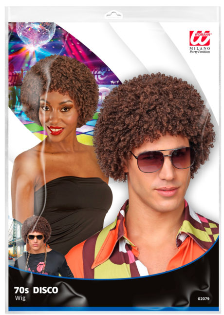 perruque disco, perruque afro châtain, perruque disco homme, Perruque Afro Courte Disco, Années 70, Châtain