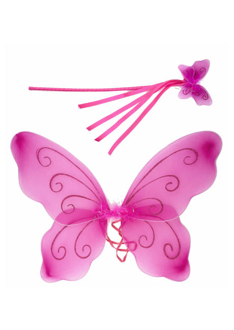 ailes de fées, ailes de papillon, Ailes de Fée Roses + Baguette, pour Enfant