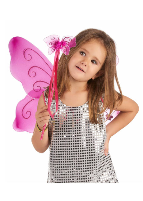 ailes de fées, ailes de papillon, Ailes de Fée Roses + Baguette, pour Enfant