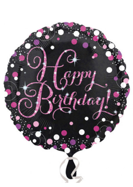 ballon hélium, ballon anniversaire, ballon aluminium, ballon happy birthday,, Ballon Anniversaire, Noir et Rose Prismatic, en Aluminium
