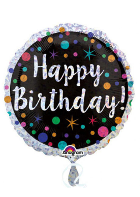 ballon hélium, ballon anniversaire, ballon aluminium, ballon happy birthday,, Ballon Anniversaire, Noir et Prismatic, en Aluminium