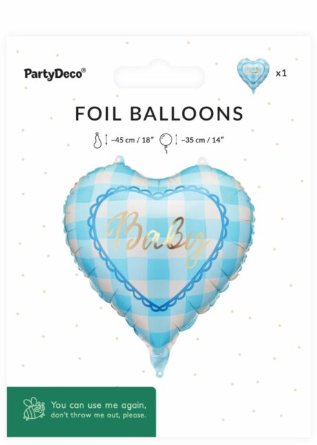 ballon baby shower garçon, ballon gender reveal, ballon naissance garçon, Ballon Coeur Baby Bleu et Blanc, 45 cm
