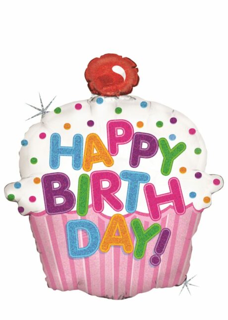 ballon cupcake anniversaire, ballon géant anniversaire, ballon gâteau anniversaire, Ballon Anniversaire Cupcake Aluminium Holographique 78 cm