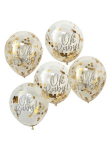 ballons baby shower, ballons confettis, ballons hélium, ballons naissance, ballons avec confettis, ballons de baudruche, ginger ray, Bouquet de Ballons Baby Shower, Confettis Dorés, Ginger Ray