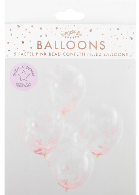 ballons confettis roses, ballons baby shower, ballons hélium, ballons révélation, ginger ray, Bouquet de Ballons Confettis Perles Roses, Ginger Ray