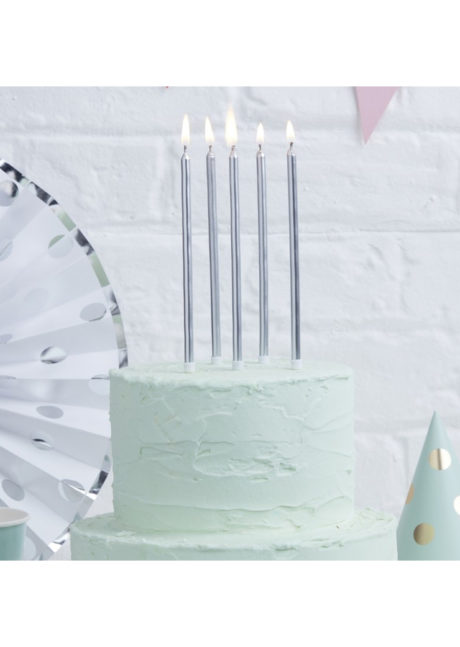 bougies anniversaire, bougies argent, bougies longues, belles bougies anniversaire, ginger ray, 24 Bougies d’Anniversaire XL, Argent
