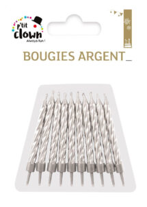 bougies anniversaire, bougies argent, 12 Bougies d’Anniversaire Torsadées, Argent