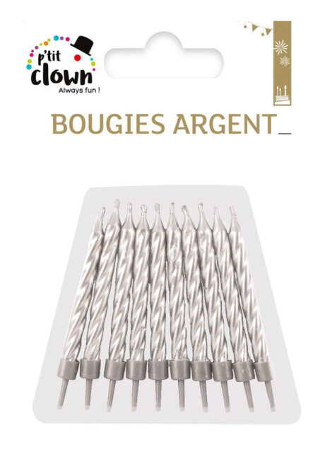 bougies anniversaire, bougies argent, 12 Bougies d’Anniversaire Torsadées, Argent