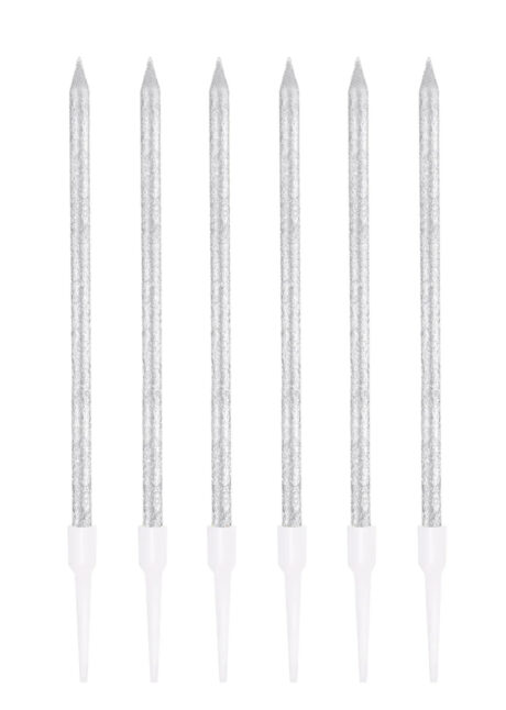 bougies d'anniversaire paillettes, bougies d'anniversaire, bougies longues argent, 6 Bougies d’Anniversaire Paillettes, Argent