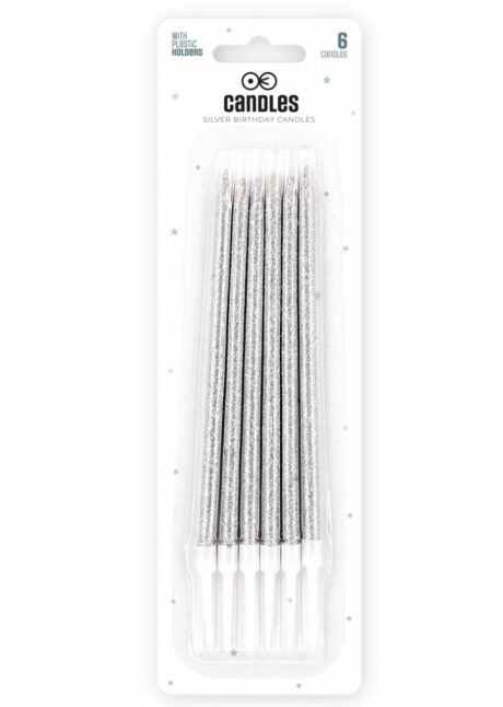 bougies d'anniversaire paillettes, bougies d'anniversaire, bougies longues argent, 6 Bougies d’Anniversaire Paillettes, Argent