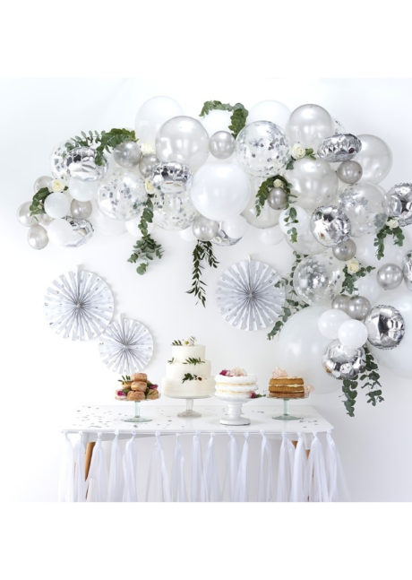 kit arche de ballons, arches pour ballons, arches de ballons, ballons décorations, ginger ray, Arche Guirlande de Ballons, Argent et Blancs, Ginger Ray