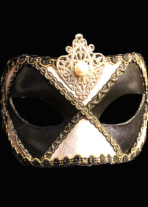 masque vénitien fait à la main, masque vénitien , masque carnaval de venise, Masque Loup Vénitien, Civette Galon Noir et Or, Médaillon