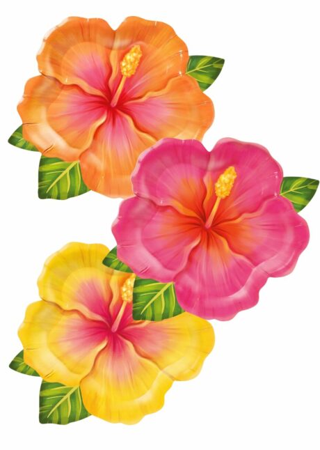 assiettes en carton Aloha, assiettes thème Hawaï, Assiettes en Carton Hibiscus Hawaï – Fête Aloha – 26 x 22 cm