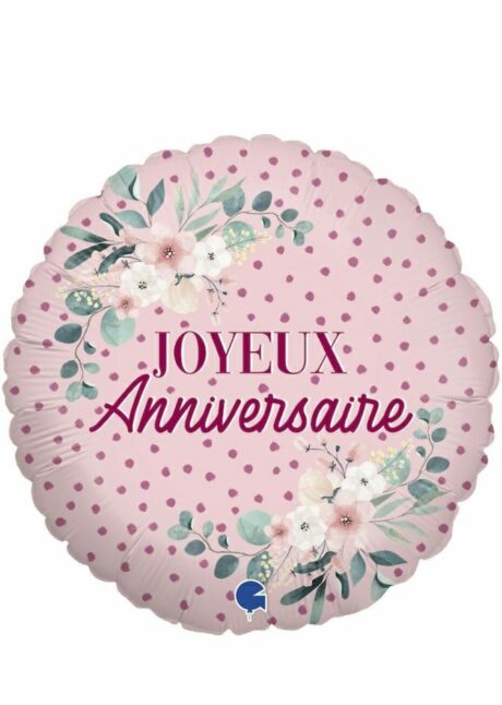 ballon anniversaire fleurs, ballon anniversaire rose, ballon anniversaire hélium, ballon anniversaire femme, Ballon Anniversaire Fleurs Rose Poudré, en Aluminium