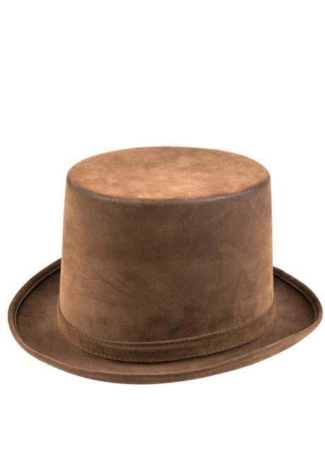 chapeau haut de forme marron, chapeau haut de forme steampunk, haut de forme, Chapeau Haut de Forme Aspect Daim, Marron