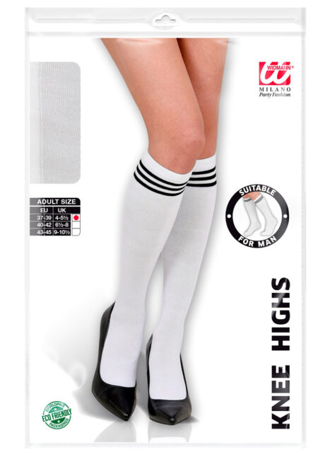 chaussettes blanches épaisses, chaussettes pompom girl, chaussettes, Chaussettes Hautes Blanches, Rayures Noires