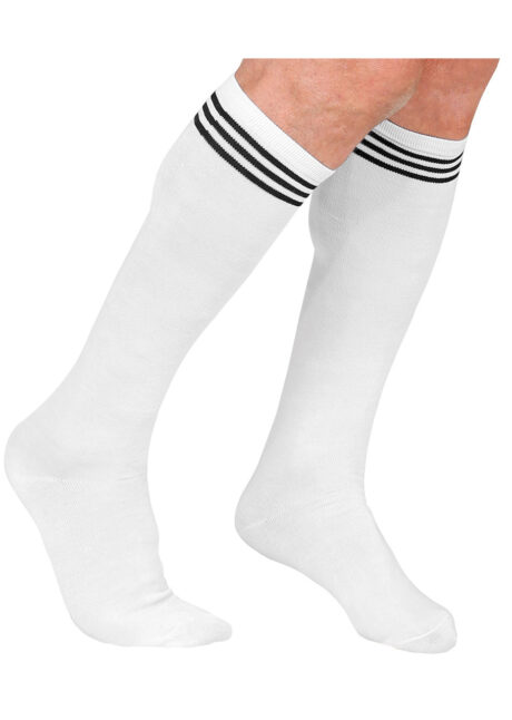 chaussettes blanches épaisses, chaussettes pompom girl, chaussettes, Chaussettes Hautes Blanches, Rayures Noires