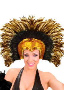 coiffe brésilienne, accessoire carnaval de rio, coiffe de carnaval, coiffure brésilienne, accessoire déguisement, déguisement brésilienne, coiffe brésilienne à plumes, Coiffe Brésilienne, Dorée