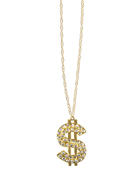 collier dollar, pendentif dollar, collier bling bling, collier dollar doré, collier dollar strass, Collier Dollar Doré, avec Strass