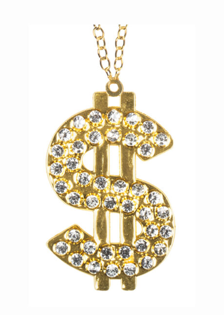 collier dollar, pendentif dollar, collier bling bling, collier dollar doré, collier dollar strass, Collier Dollar Doré, avec Strass