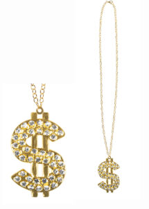 collier dollar, pendentif dollar, collier bling bling, collier dollar doré, collier dollar strass, Collier Dollar Doré, avec Strass