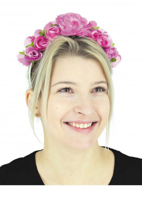 couronne de fleurs, serre tête fleurs, diadème de fleurs, Bandeau Couronne de Fleurs Roses, Frida