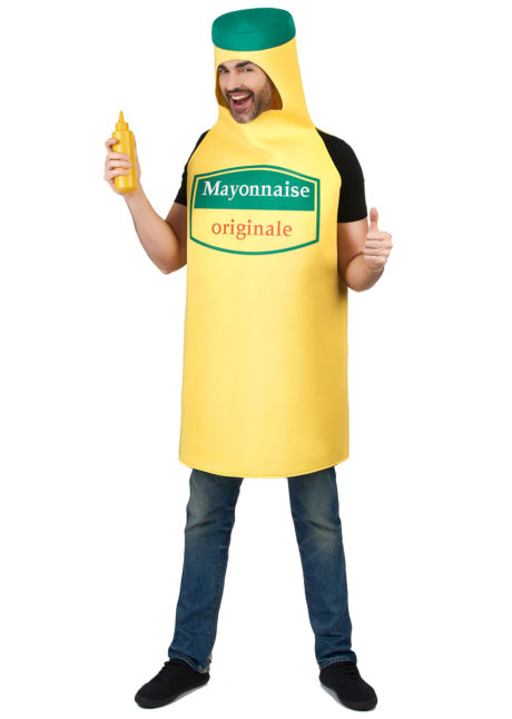 déguisement mayonnaise adulte, costume mayonnaise adulte, déguisement tube de mayonnaise homme, déguisement Mayo, Déguisement Bouteille de Mayonnaise