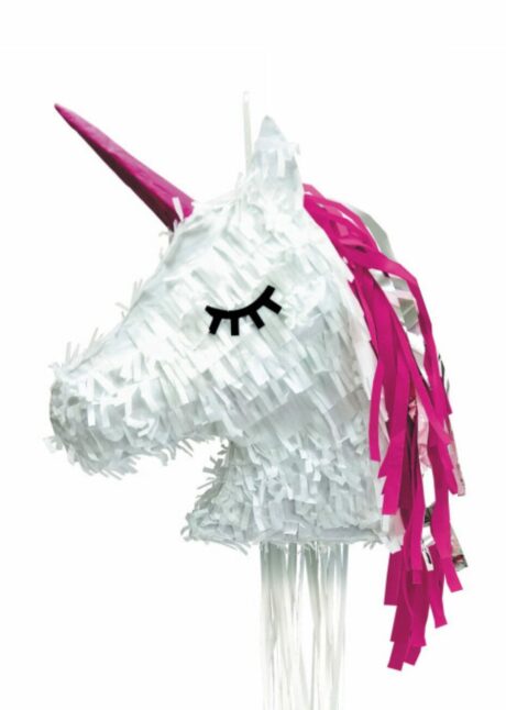 pinata, pinata mexicaine, pinata d'anniversaire, pinata pour anniversaire, pinata licorne, Pinata Tête de Licorne Blanche Crinière Fuchsia – 47 cm