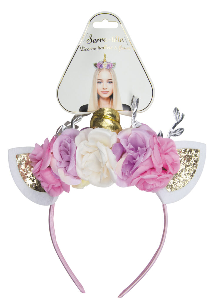 Serre-Tête Licorne + Écharpe Anniversaire Fille – Kit Rose & Or Avec Cornes, Oreilles Et Fleurs – Accessoire Fête, Carnaval, Pâques