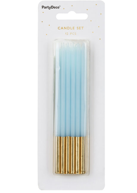 bougies d'anniversaire, bougies longues anniversaires, bougies anniversaires bleu et or, 12 Bougies d’Anniversaire, Bleues et Dorées