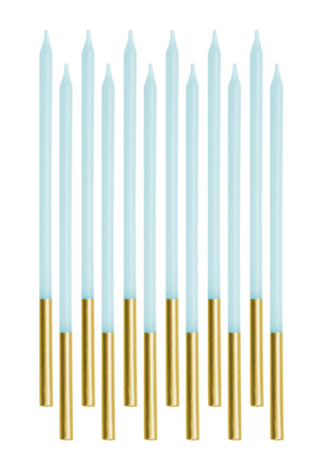 bougies d'anniversaire, bougies longues anniversaires, bougies anniversaires bleu et or, 12 Bougies d’Anniversaire, Bleues et Dorées