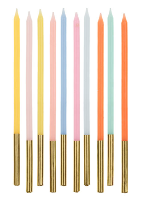 bougies d'anniversaire, bougies anniversaire multicolores, bougies anniversaire longues, 10 Bougies d’Anniversaire, Colorful, Multicolores et Dorées