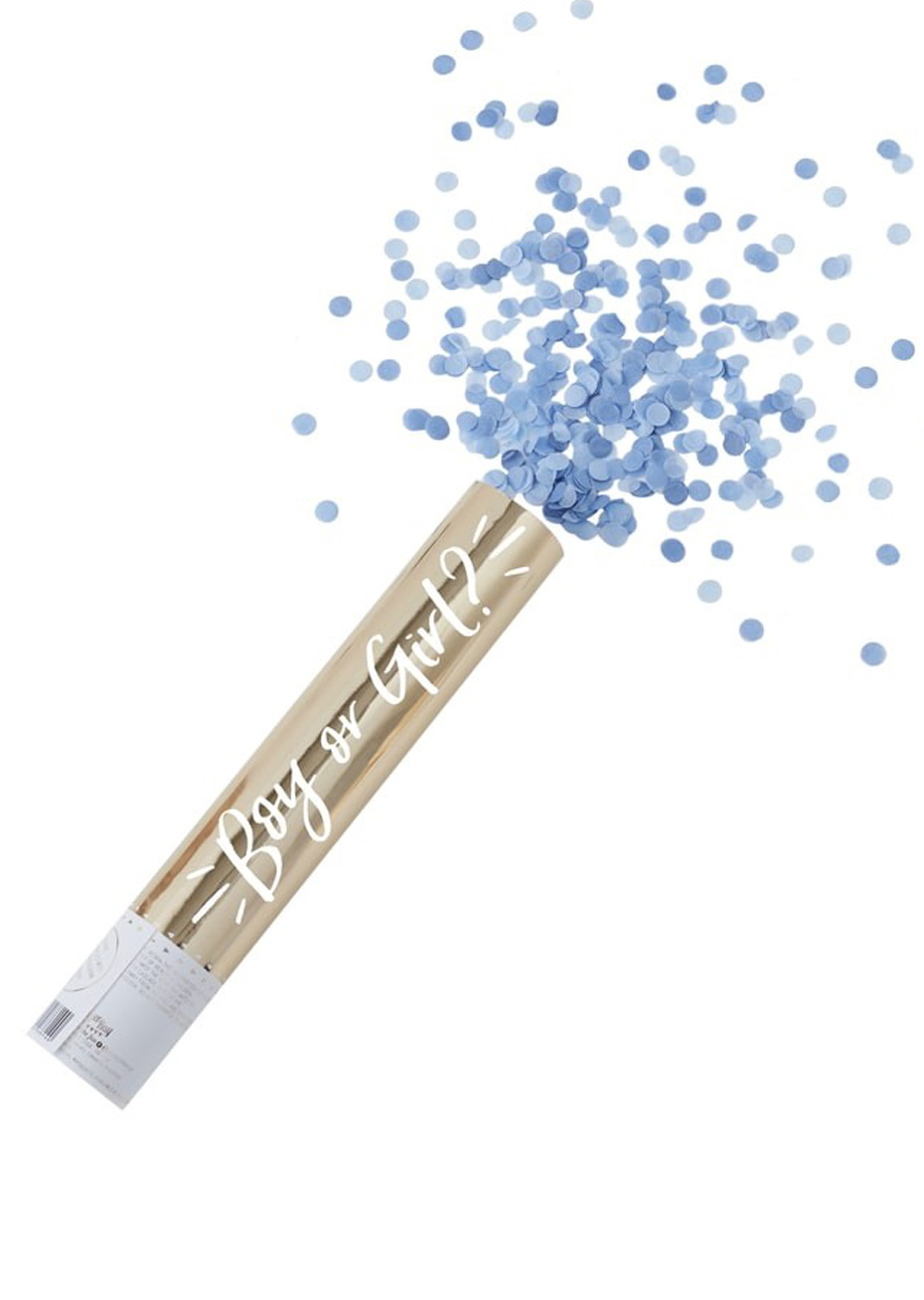 Canon à confettis Gender Reveal en papier de soie bleu 60cm
