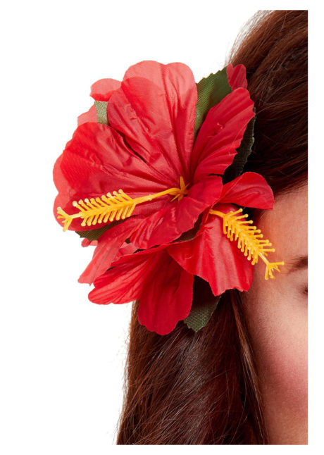 fleurs cheveux, fleur hawai cheveux, Barrette Fleurs Hibiscus Rouge