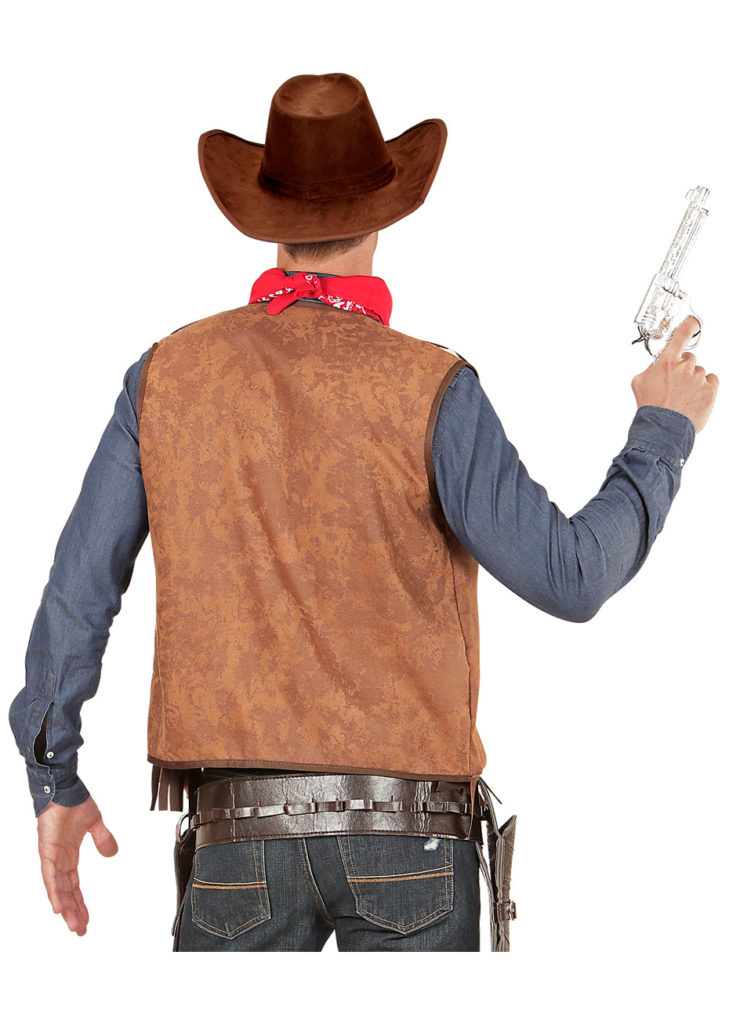 Lot Costume Cowboy Enfant - Chaps Et Gilet En Cuir Suédé Marron Avec Franges - Médium